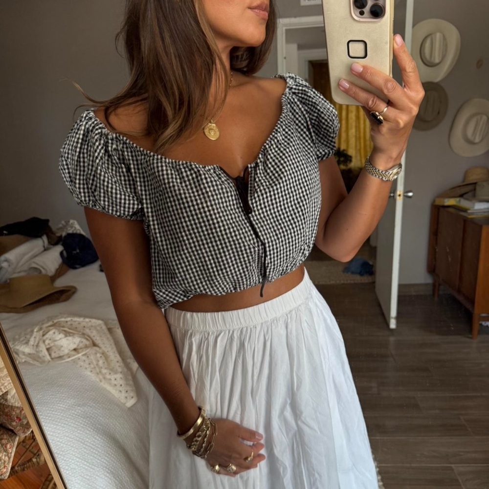 Doen Hilary Top S Gingham Black and White Women's Top